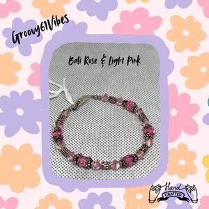 Bali Silver & Rose Cubes- Handcrafted Swarovski Crystal Beads Bracelet